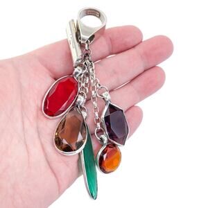 Estate Navarro Sterling Silver 925 Multicolor Glass Charm Pendant